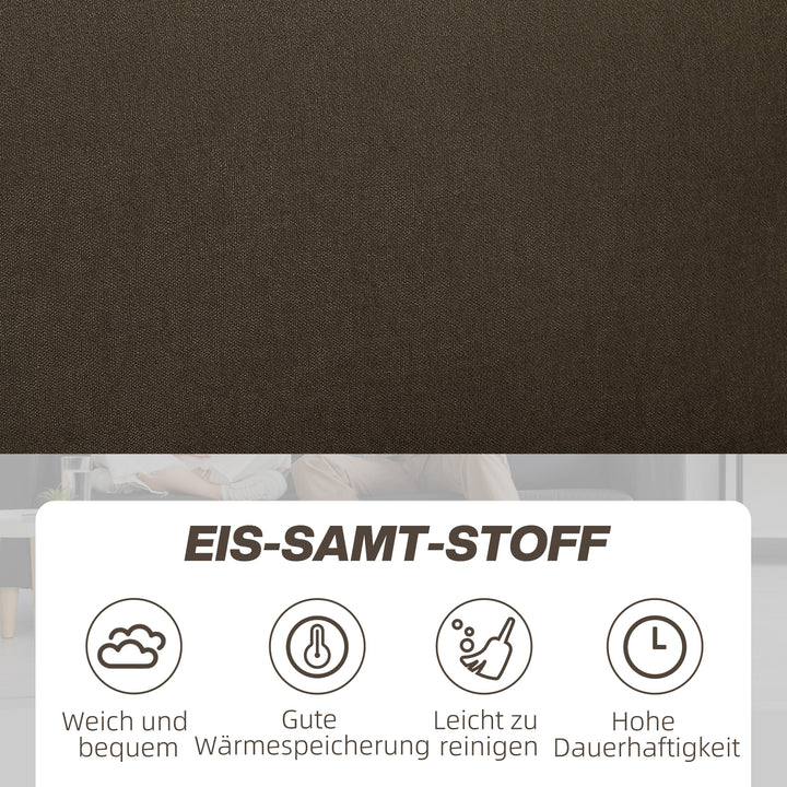 To-personers sofa med opbevaring, fløjlsbetrukket sofa med ryghynder til stue, soveværelse, kontor, brun