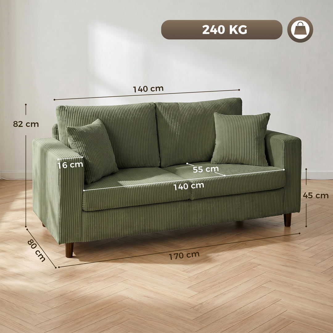 2-personers sofa, 170 cm sofa med corduroy-look, bredde, sædedybde