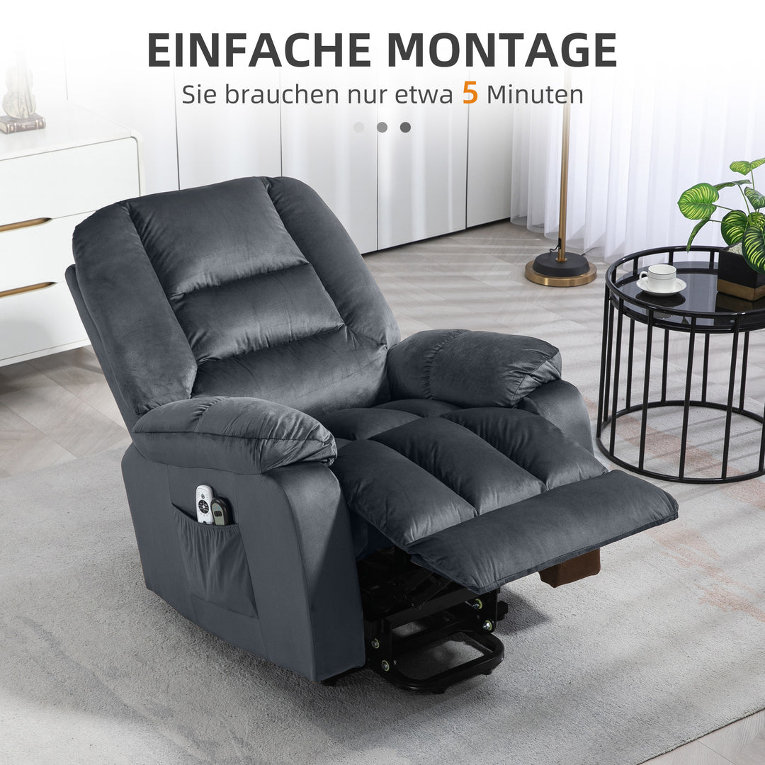 Massagestol stand-up aid seniorstol afslappende stol, 8 massagepunkter, 2 sidelommer, 85 cm x 94 cm x 107 cm, grå