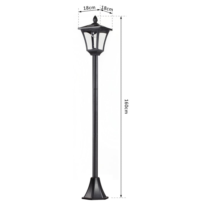 Led solcelledrevet havelanterne, gulvlampe lavet af rustfrit stål, havelampe 160 cm høj, lanterne udendørs lys ip44, solcellelampe med lyssensor 30 lumen, jordspyd, havelampe til haven, balkon, sort