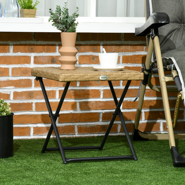 Polyrattan balkonbord, foldbart, stålstel, let at rengøre, 40x40x40 cm, natur