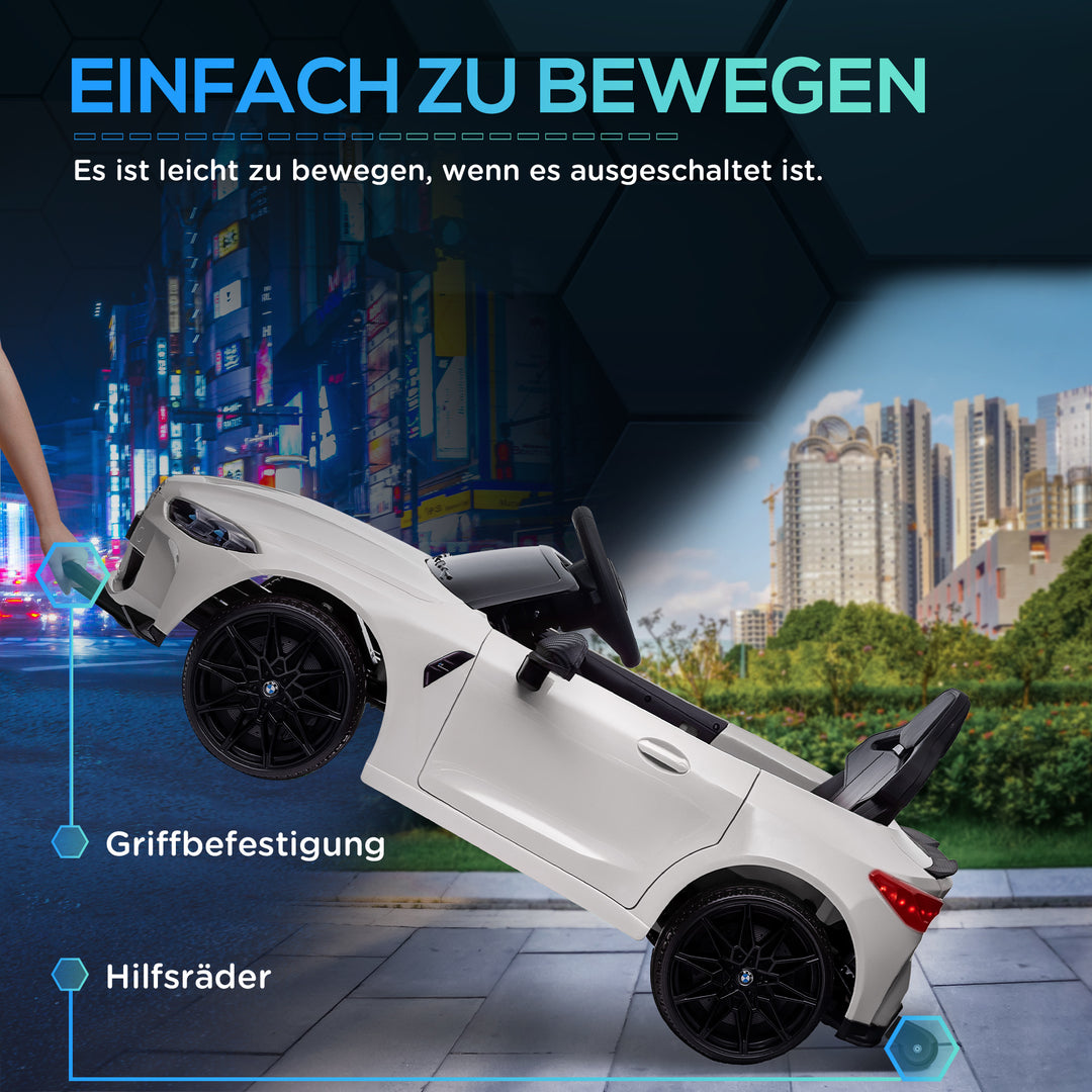 BMW M4 elektrisk børnebil, med lyd og lys, 3-5 km/t, inklusive fjernbetjening, til alderen 3-5, hvid