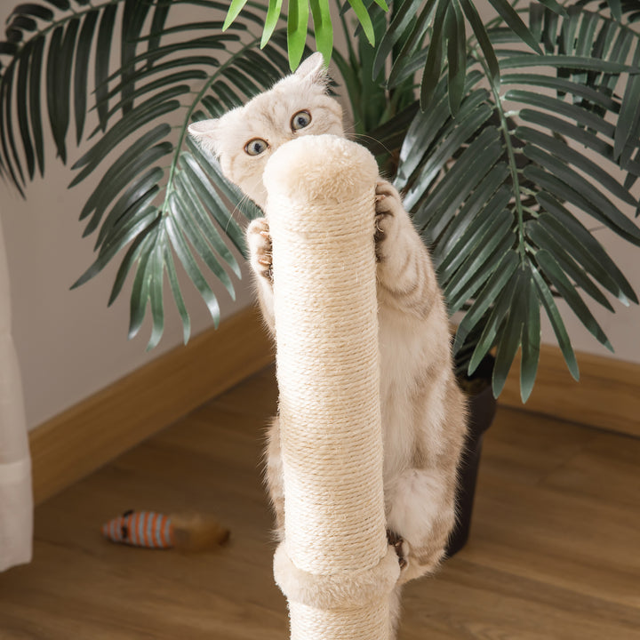 Kradsetræ til katte, kradsetræ af sisal, robust kradsetræ, kradselegetøj til katte med bold, 60 cm spånplade, sisal, beige+eg, 34 x 34 x 60 cm