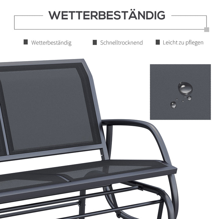 -Gyngestol med havebænk og vippemekanisme, bæreevne op til 200 kg, 120 x 70 x 85 cm, sort