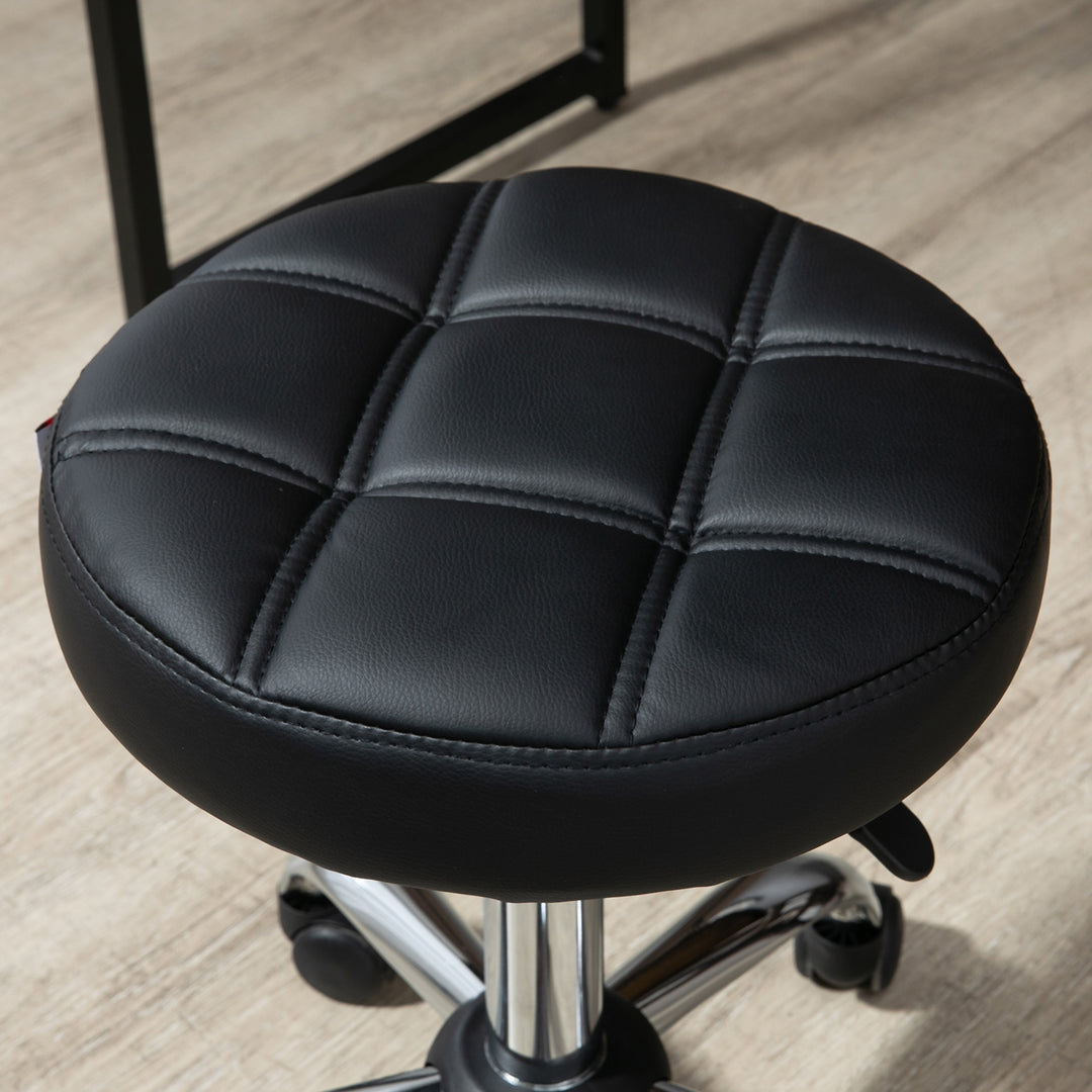 Drejestol, salonstol, højdejusterbar, kunstlæder, quiltet design, sort/sølv