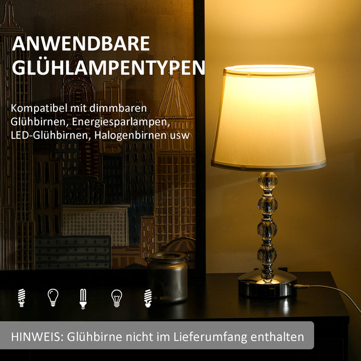 Krystal bordlampe, touch afbryder, usb opladningsport, ø23x45 cm, sølv