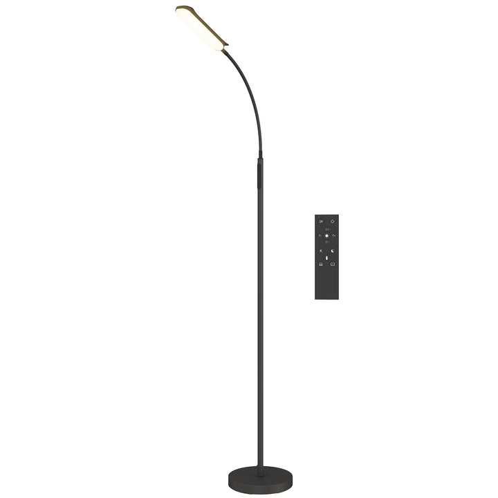 LED-gulvlampe, dæmpbar, med fjernbetjening, 360° svanehals, sort
