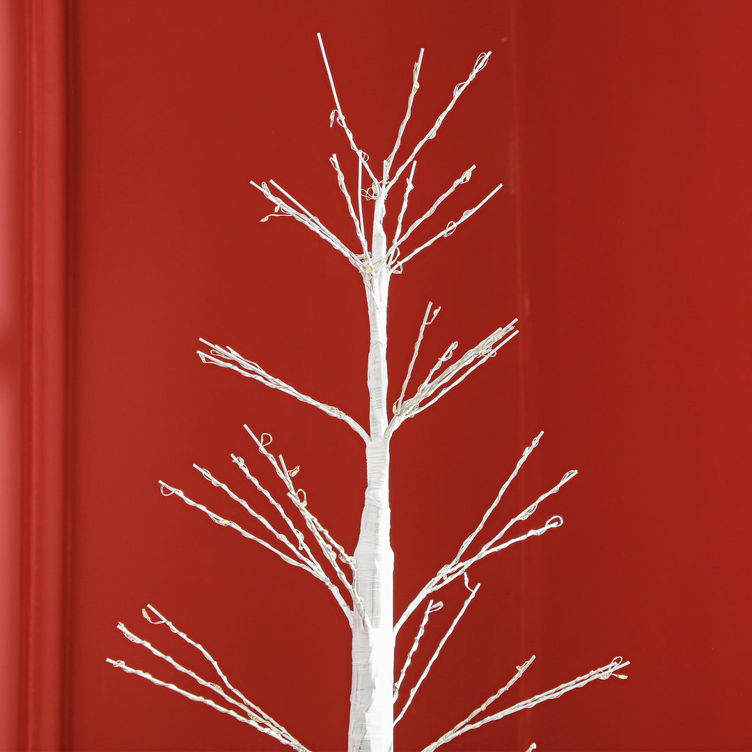 Kunstigt grantræ med led-belysning, 180 cm højt juletræ, realistisk bark, hvid