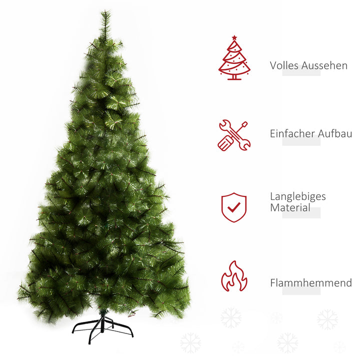 Kunstigt juletræ 210 cm, juletræ til påhæng med 505 spidser og sølvdetaljer, juletræspynt inklusive metalfod til indendørs brug