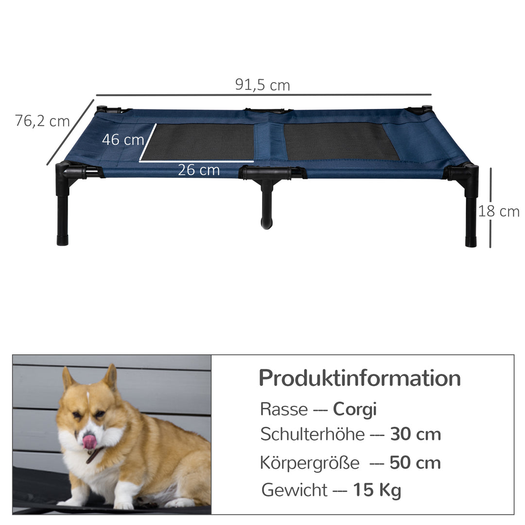 Hundeseng udendørs katteseng kæledyrsseng soveplads metal 600d oxfordstof blå 91,5 x 76,2 x 18 cm
