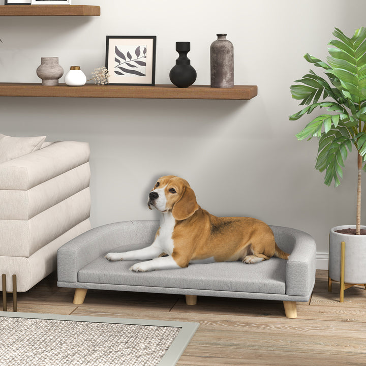 Hundesofa til store hunde op til 30 kg, polstret, ben af fyrretræ, 98 x 67 x 25 cm, grå