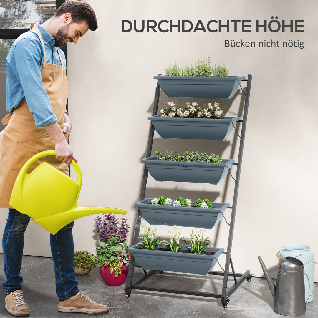 Plantestativ, blomsterstativ, plantehylde, stabelbar, vejrbestandig, 65 x 67 x 145 cm, grå + sort