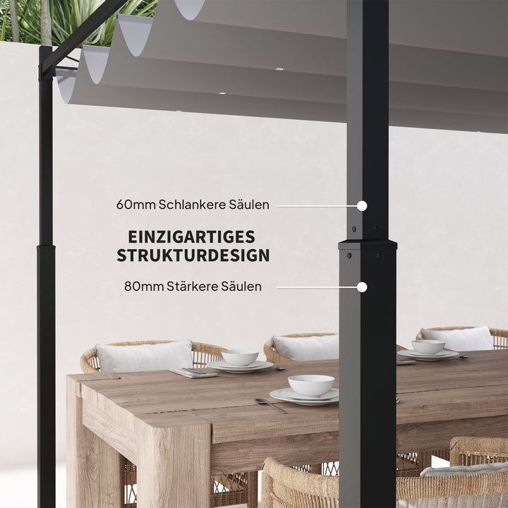 Pergola ca. 3x3 m, fritstående terrasseoverdækning med skydetag, magnetisk pude, 8 cm søjle, UV-bestandig