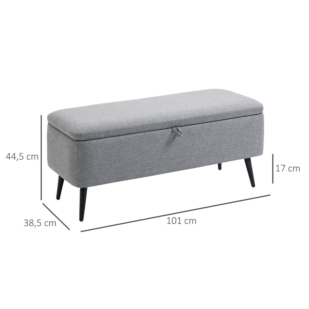 Bænk, opbevaringskommode, polstret bænk, hørlook, op til 150 kg, 101 x 38,5 x 44,5 cm, grå