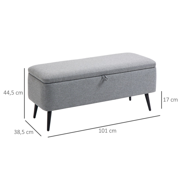 Bænk, opbevaringskommode, polstret bænk, hørlook, op til 150 kg, 101 x 38,5 x 44,5 cm, grå