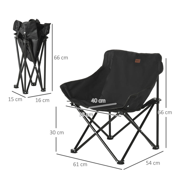 Foldbar campingstol med stålramme og stofsæde og bæretaske, sort