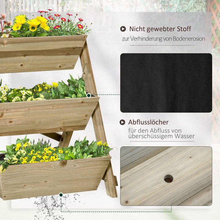 Hævet havebed, træblomsterstige med 3 hylder, plantestativ, plantehylde, plantestativ, blomsterstativ, naturlig finish, 71 x 61 x 77 cm