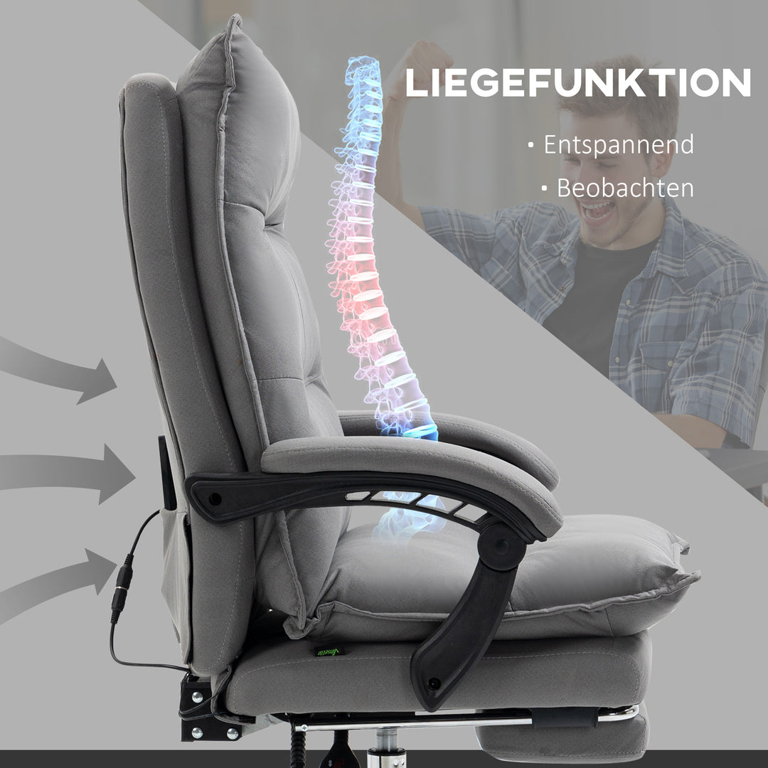 Kontorstol med massagefunktion, varmefunktion, fjernbetjening, udtrækkelig fodstøtte, vipbar, grå