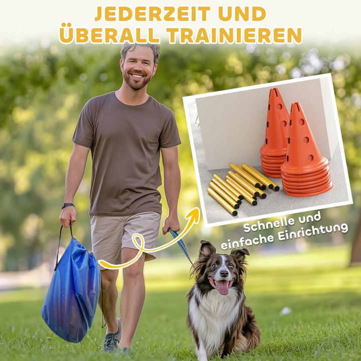 Agilitysæt til hunde, 6-delt agilityudstyr til hundetræning, hækkesæt med 12 kegler, 6 hække, bæretaske