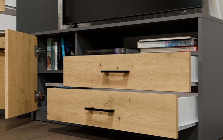 Moderne TV-bord / TV-skab, kommode,  antracit og naturfarvet