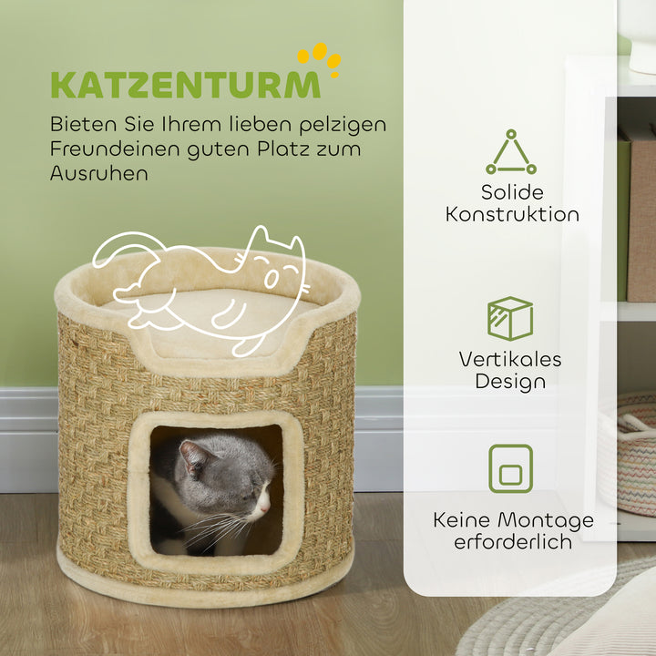 Kradsetræ til katte, lege- og afslapningsområde, plys, 38 x 37h cm, khaki-beige, op til 5 kg