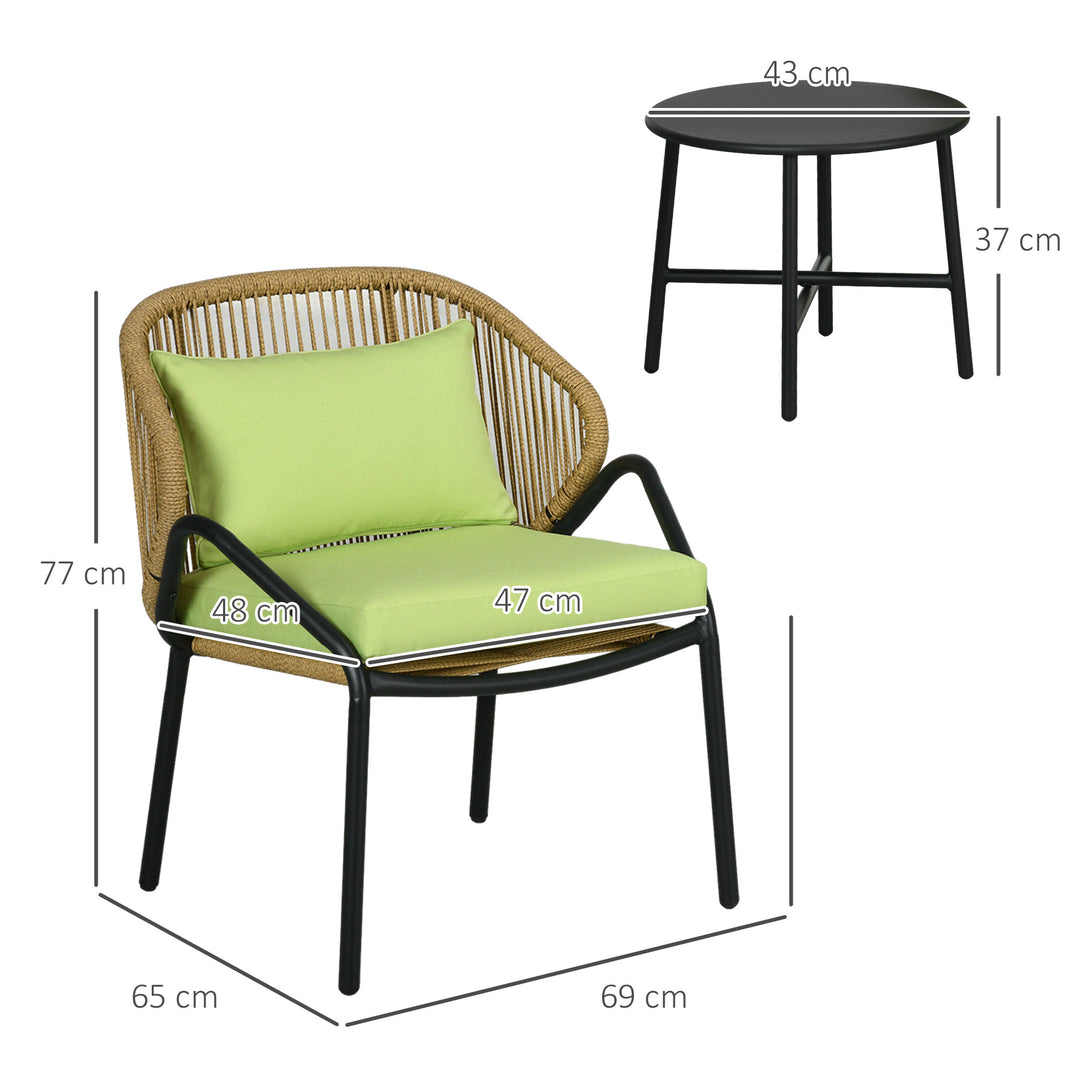 Rattan havemøbelsæt, 3 dele, sæde- og ryghynder, kunstig rattan, metalramme, grøn