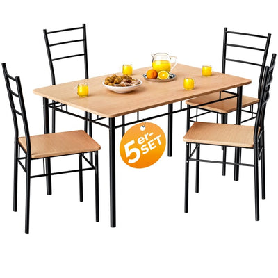 Spisebordssæt, 1 bord med 4 stole, naturfarvet