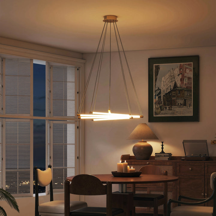 LED loftlampe, 50W, 5 justerbare lysrør, justerbar, loftlampe til stue, spisestue, køkken, guld+hvid