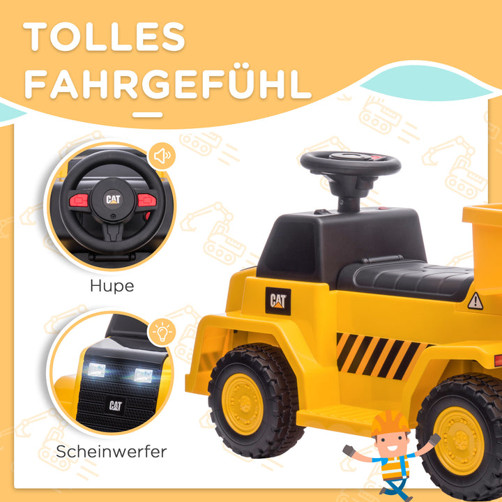 Elektrisk dumptruck til børn, vipbart læsseområde, maks. 3 km/t, forlygter, horn, gul, 74,5 x 36 x 43,5 cm