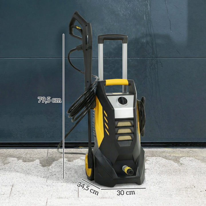 Højtryksrenser med aluminiumspumpe, 135 bar maksimalt tryk, 1800W effekt, 540 L/t flowhastighed, 5m slange, justerbar dyse og håndtag