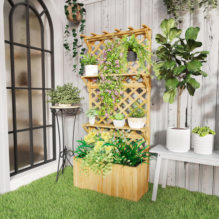Højbed med espalier, blomsterkasse, 2 hylder, drænhuller, 76 x 33 x 177 cm