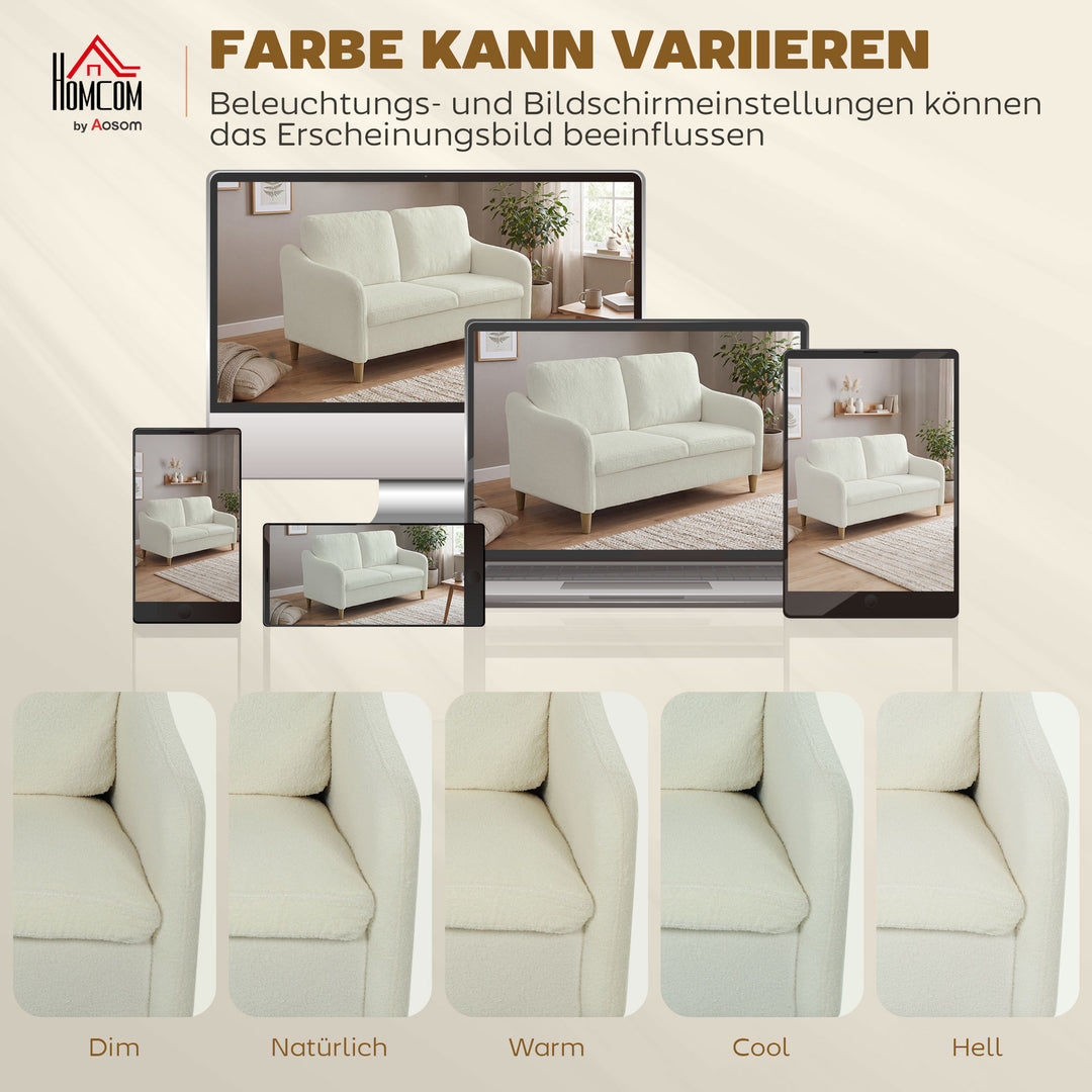 2-personers sofa, lille sofa med sherpa fleece-look, 137 cm, til stuen, cremehvid