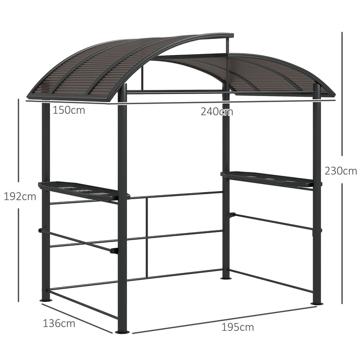 Grillpavillon med grilltag, vejrbestandig, 240 cm x 150 cm x 230 cm, gulbrun + mørkebrun
