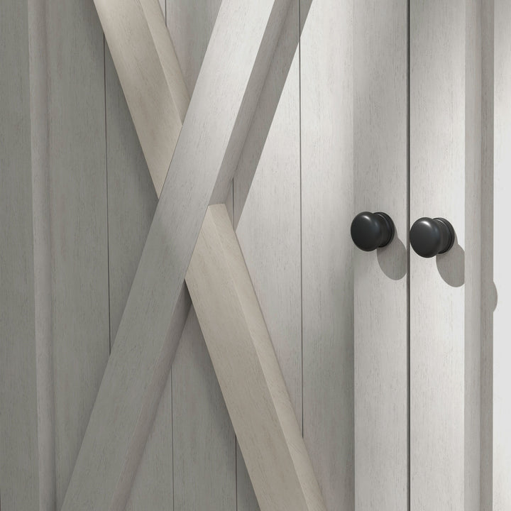 Træværktøjsskab med 2 døre, værktøjsskur med asfalttag, 110 x 55 x 117 cm, lysegrå