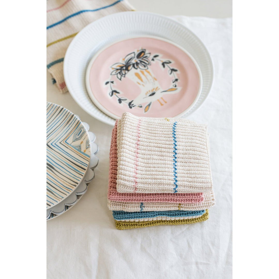 Molly strikket karklud, pink + stribe