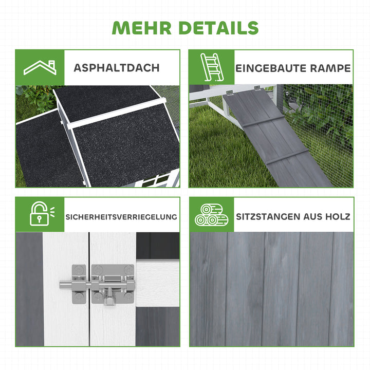 Hønsehus med løbegård til 3-4 kyllinger, 3-delt redekasse, 1,9 m² areal, fyrretræ, grå