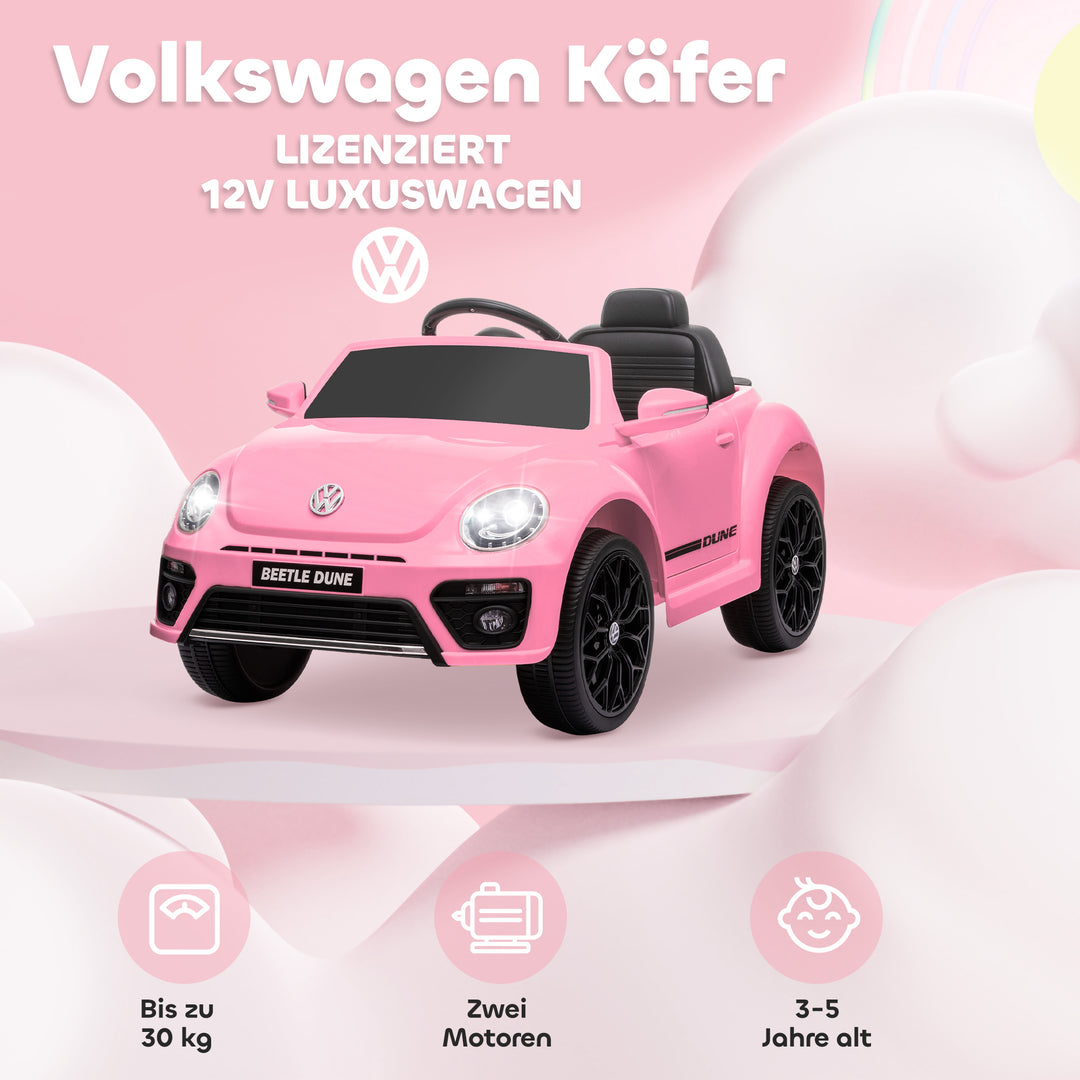 Aiyaplay elektrisk børnebil, vw beetle, 3-5 km/t, med fjernbetjening og musik, pink