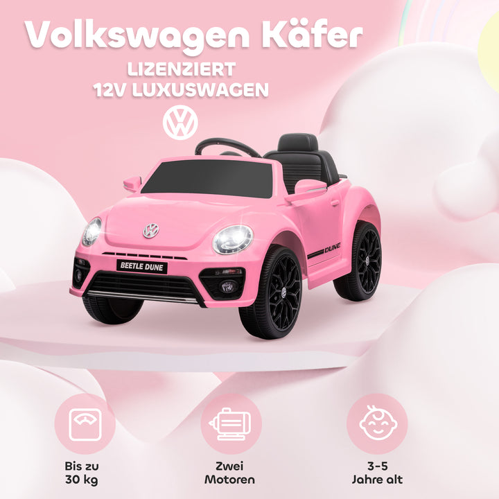 Aiyaplay elektrisk børnebil, vw beetle, 3-5 km/t, med fjernbetjening og musik, pink