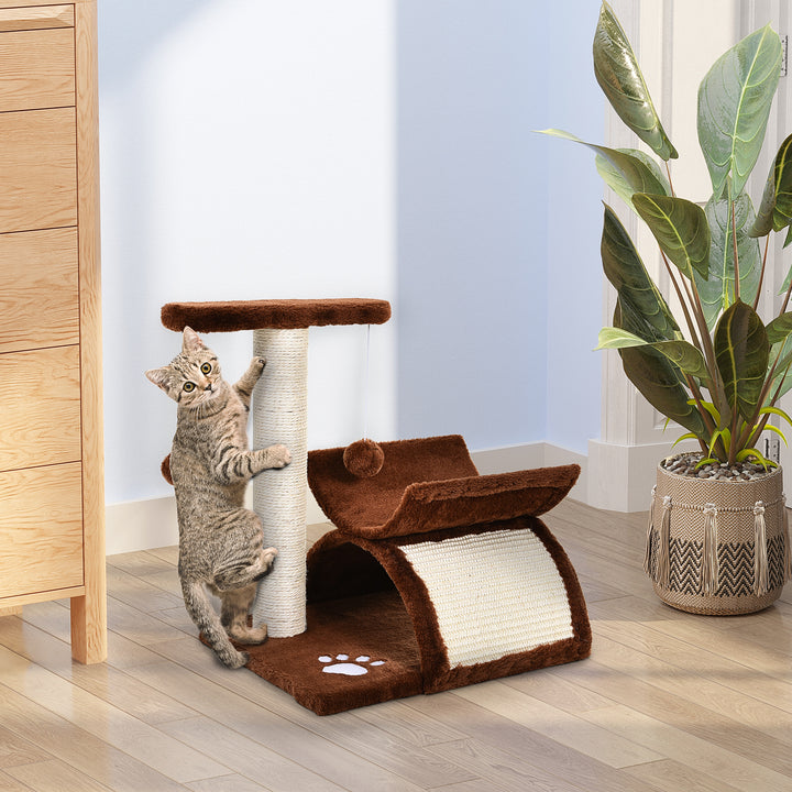 Lille kradsetræ til katte, legetræ, kradsetræ til katte med legebold, brun, l40 x b30 x h43 cm