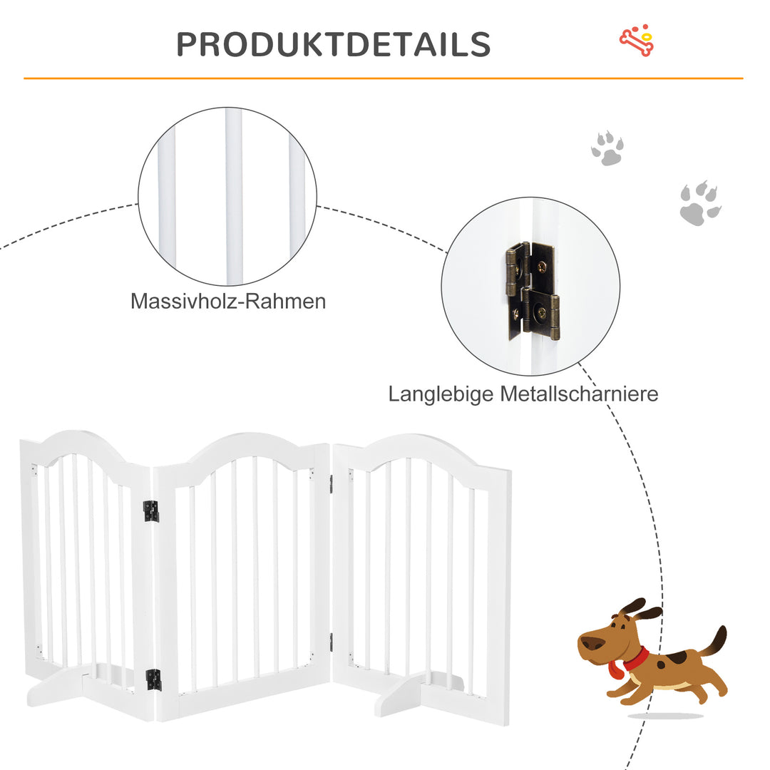 Hundegitter 3-delt, 154,5 x 61 cm sammenklappelig hundegitter med dør, dørsikkerhedsgitter med 2 støttefødder, fritstående trappegitter til køkken, entre, hvid