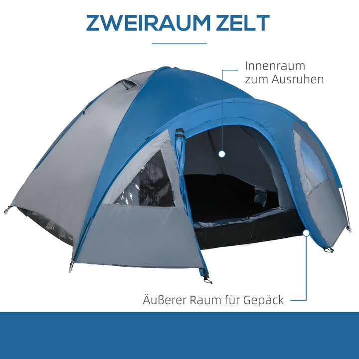 Campingtelt til 4 personer, helårsbrug, 3,00 x 2,50 x 1,30 m, blå og grå