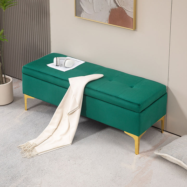 Bænk med opbevaringsplads, lasteevne op til 120 kg, 120 x 44 x 44,5 cm, grøn