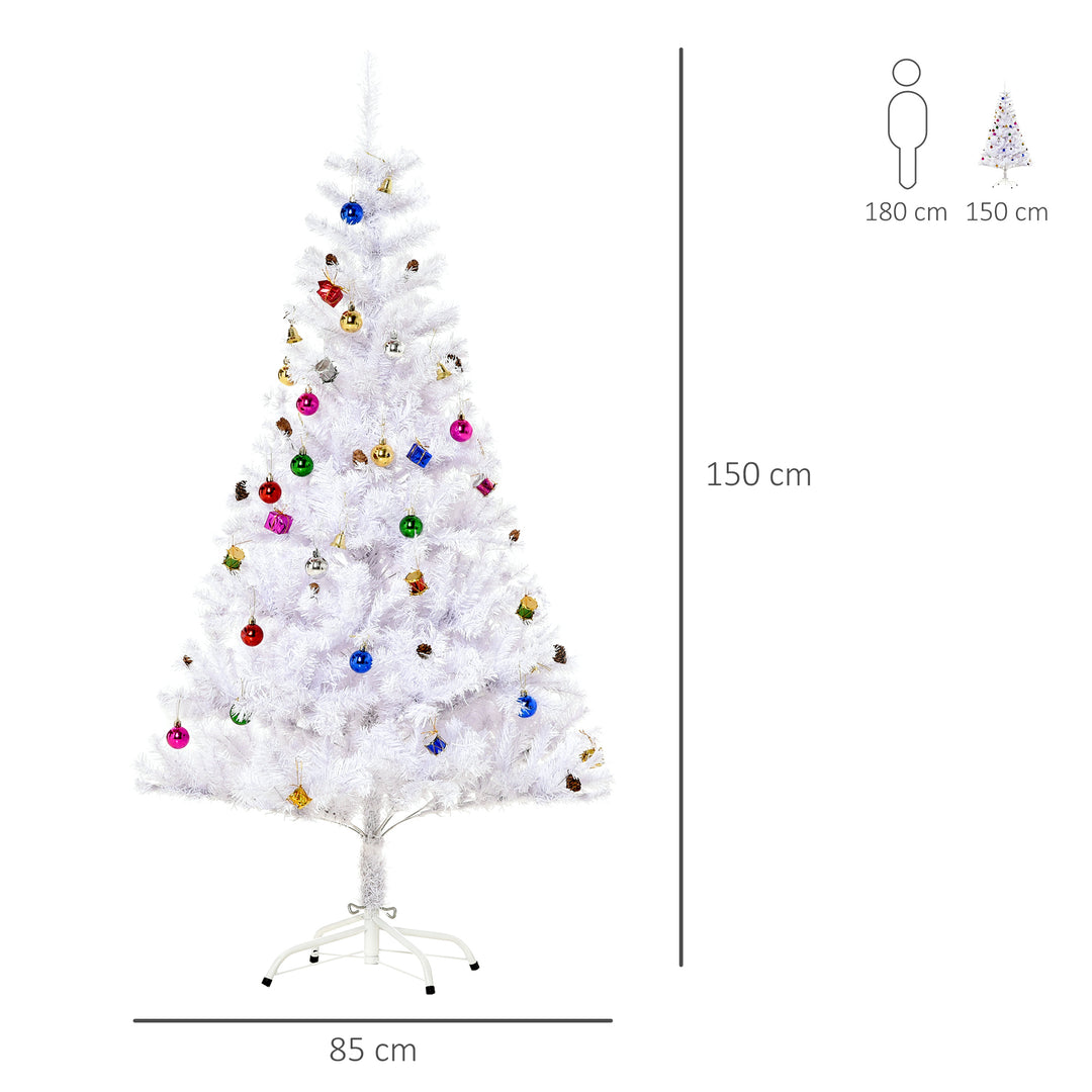 Kunstigt juletræ, grantræ, 150 cm med fod inklusive dekoration (150 cm, hvid/juletræ)