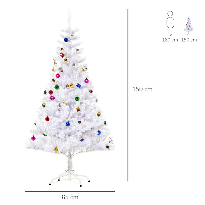 Kunstigt juletræ, grantræ, 150 cm med fod inklusive dekoration (150 cm, hvid/juletræ)