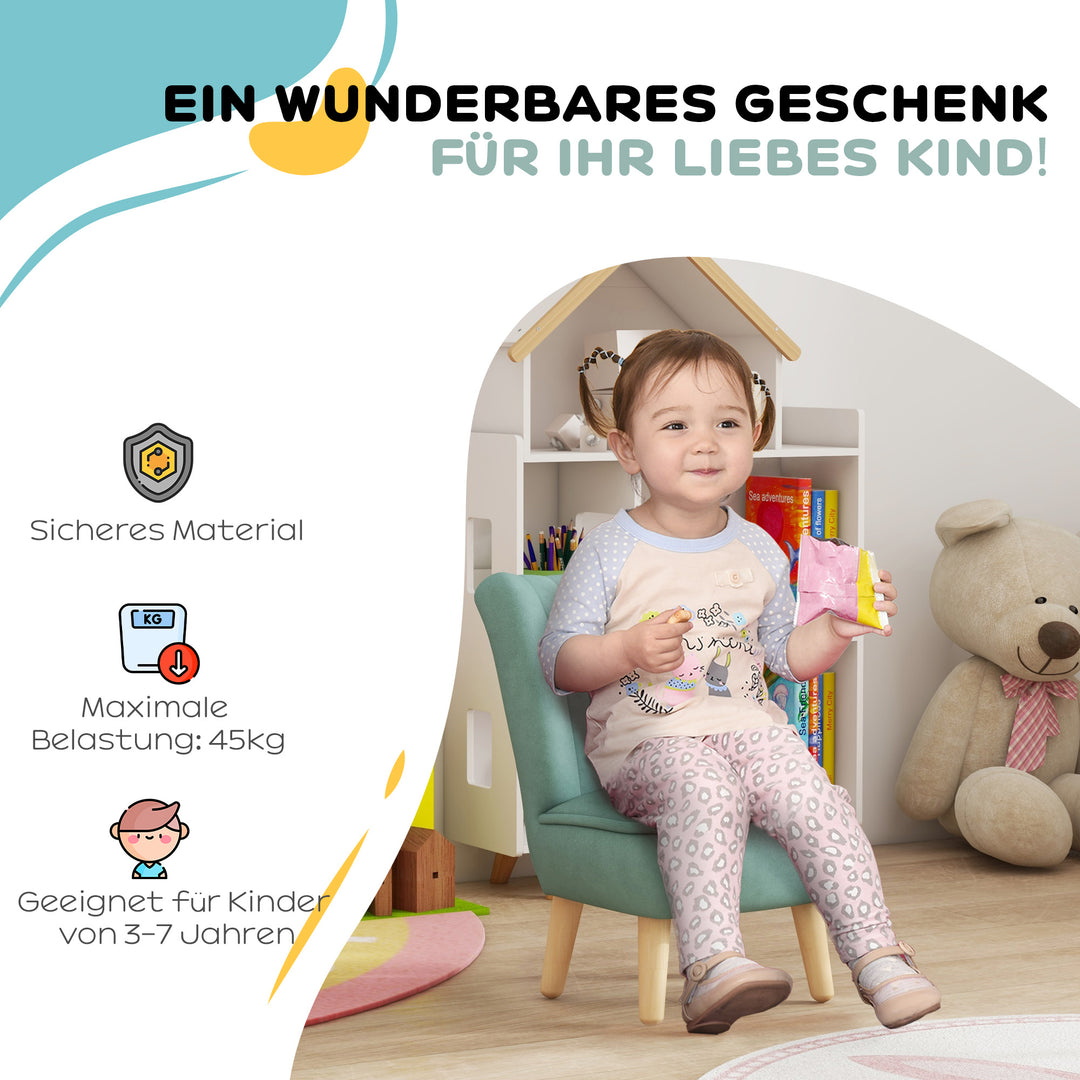 Børnelænestol, fløjlslook, til 3-7 år, op til 45 kg, træstel, 44 x 45 x 56,5 cm, lyseblå