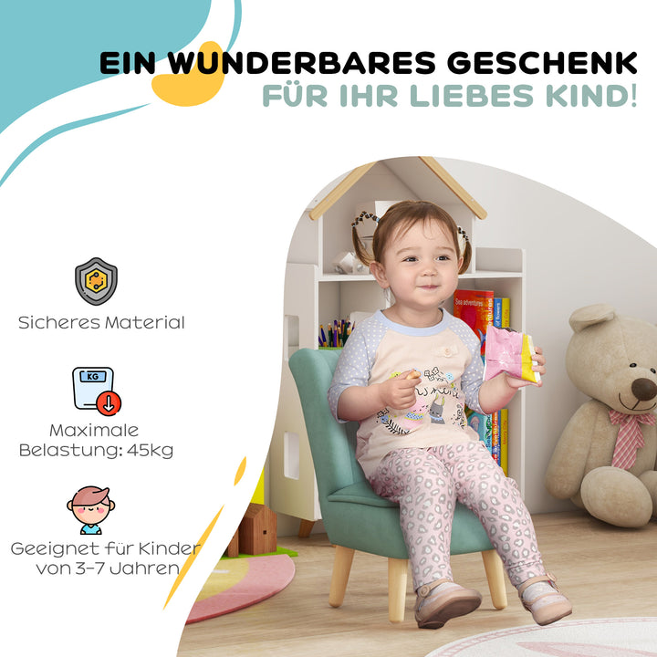Børnelænestol, fløjlslook, til 3-7 år, op til 45 kg, træstel, 44 x 45 x 56,5 cm, lyseblå