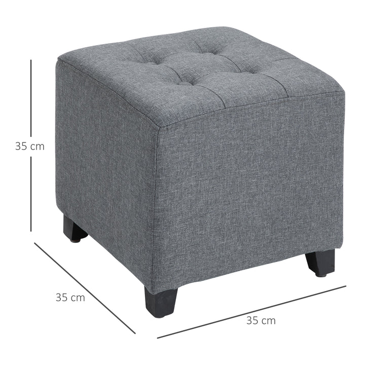 Skammel sædeskammel, knapsøm, hørlook, 35 cm x 35 cm x 35 cm, grå