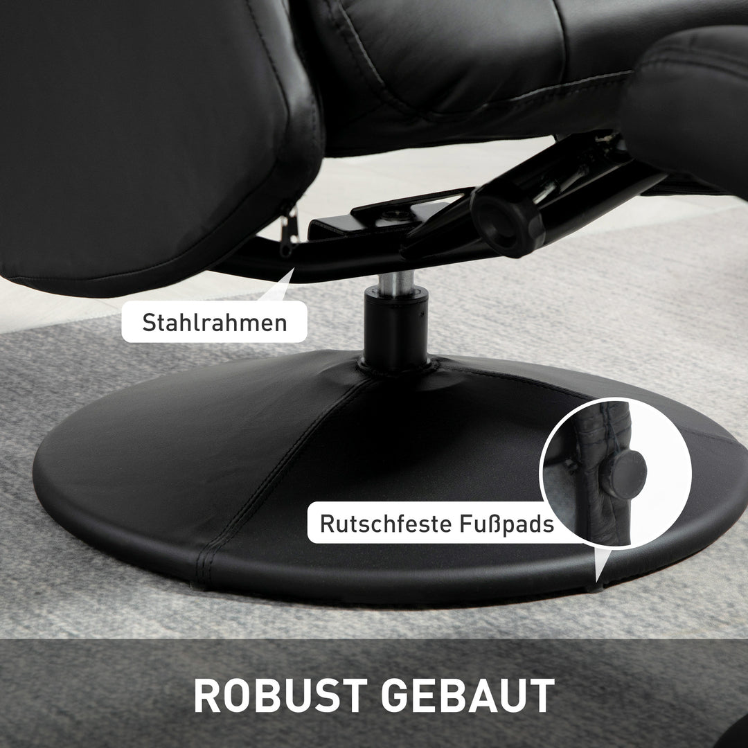 Executive chair med skammel, læderlook, drejelig, justerbar ryglæn, op til 150 kg, sort