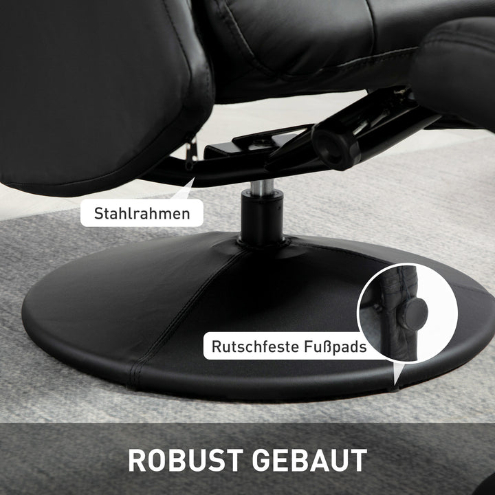 Executive chair med skammel, læderlook, drejelig, justerbar ryglæn, op til 150 kg, sort