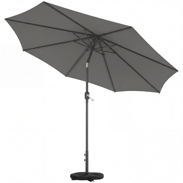 Parasol ca. Ø300 cm, vipbar balkonparasol med håndsving, krydsfod, sandsæk, UV 30+, udtrækkelig, mørkegrå